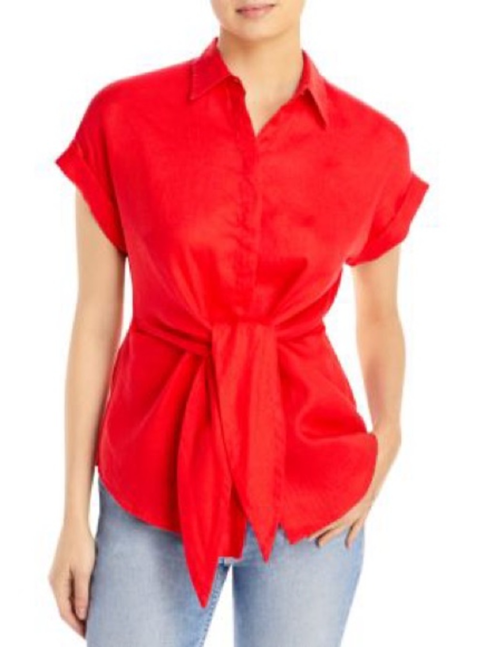 Lauren Ralph Lauren Black Label 100% Linen Red Top Tie Front Shirt size Medium